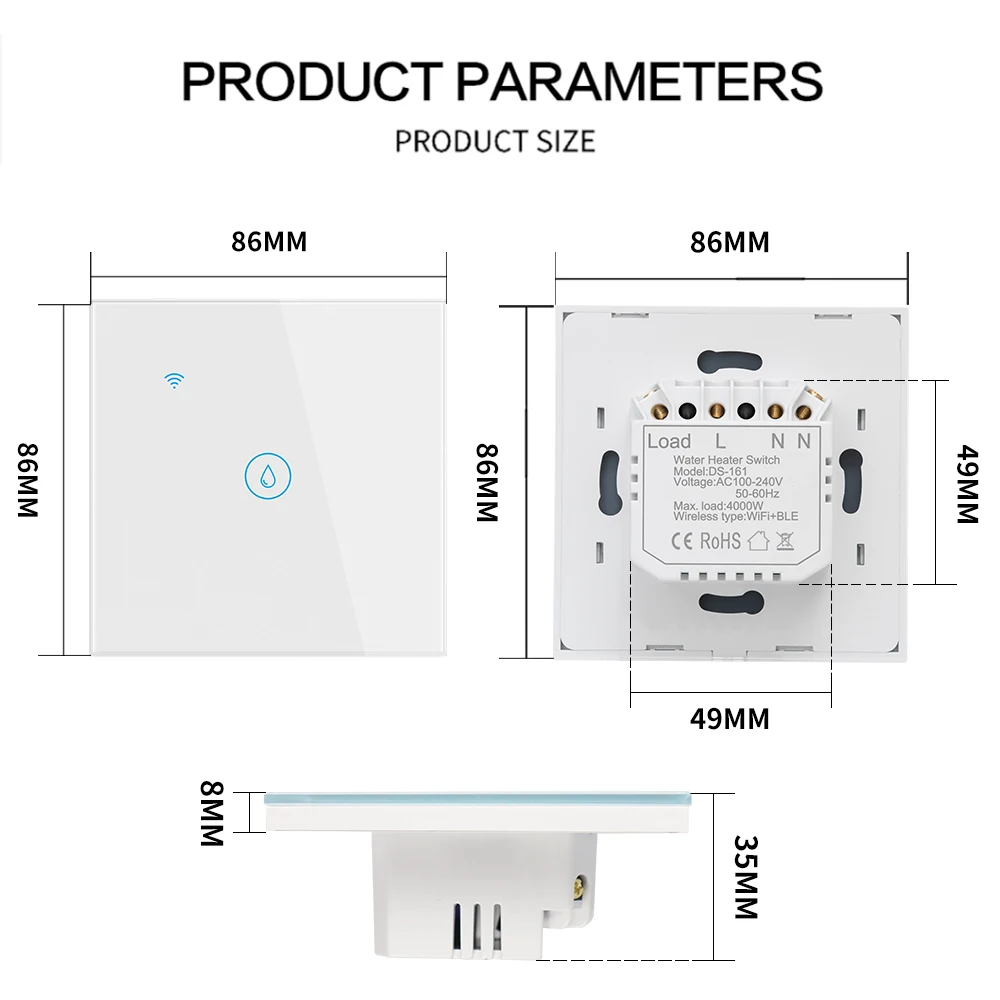 20A Water Heaters Switch EU/UK/US/Brazil Standard 20A Glass Voice Touch Panel Timer Alexa Google Home Wifi Sensor Smart Switch