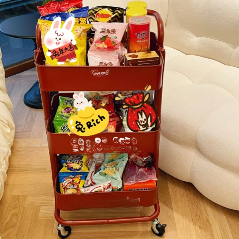 Thickened red handcart snack storage rack in living room