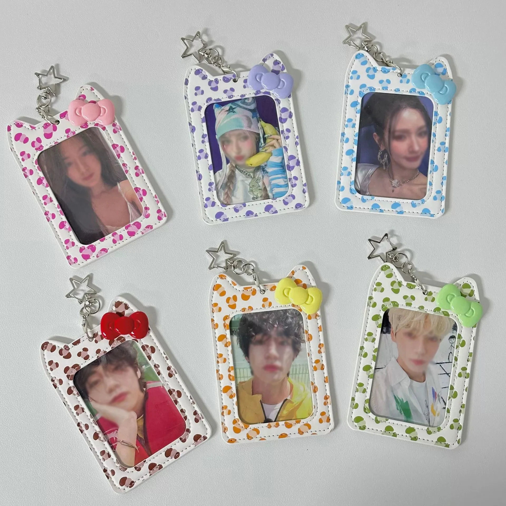 Colorful PU Leather Leopard Bowknot Photo Card Holder Pockets for 2.5x3.7 Inch Mini Photo Sticker & Name Card 3 Inch Photos