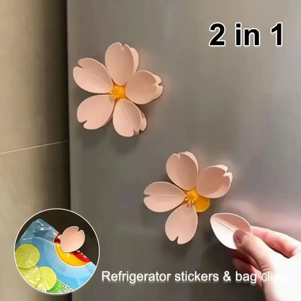 

4Pcs Kitchen Gadget 3D Sakura Magnetic Clip Moisture-proof Creative Snack Sealing Clip Pink Cute Fridge Magnet Home Decor