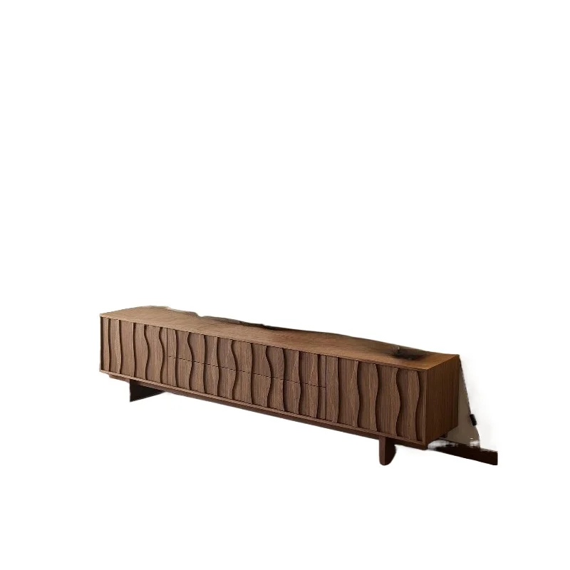 

Medieval wabi-sandy wind solid wood TV cabinet, coffee table combination high-end home floor cabinet, black walnut