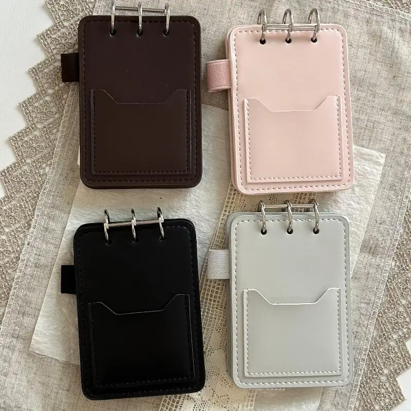 M5 DIY Leather 3 Hole Binder Korean Style Flip-Up Detachable Portable Notebook Cover for School Office