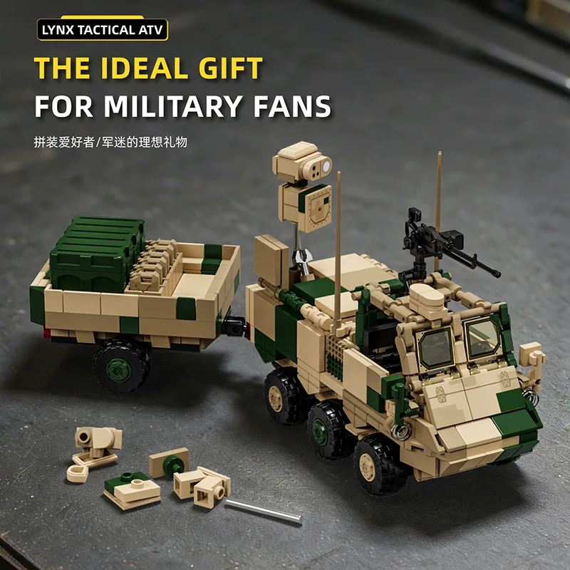 737pcs Modern Military Model Mountain Cat 6x6 All-Terrain Vehicle Transformable Educational Building Blocks Toy for Kids