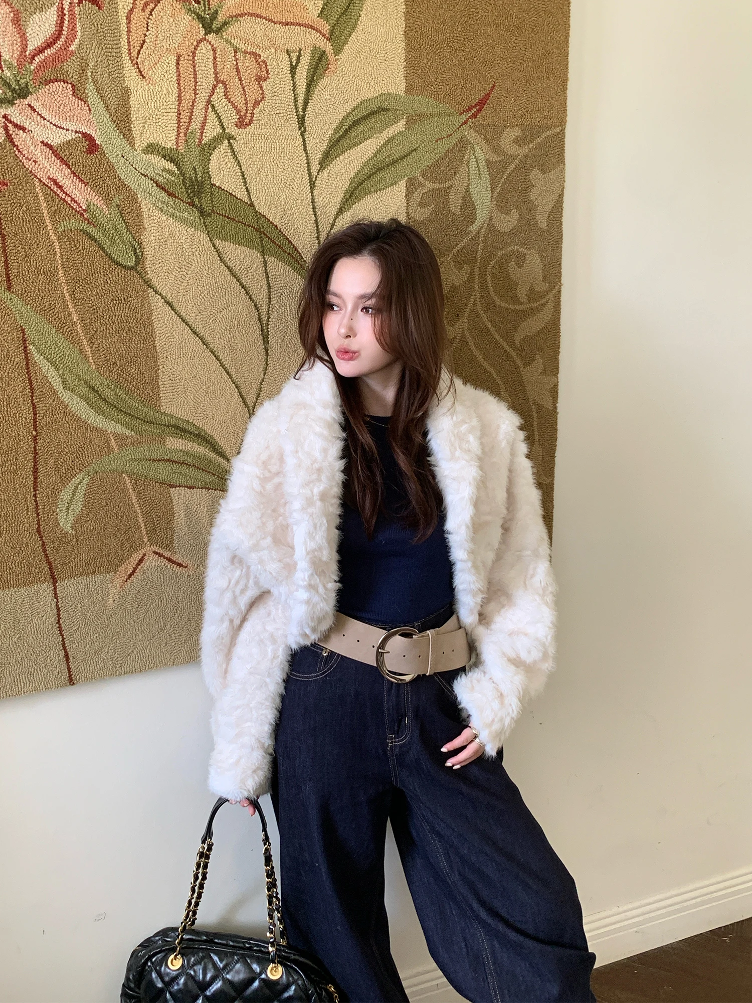 

Gallery Girl Design ort Fur Jaet Batwing Sve Loose Lapel Autumn Winter New Sle Eco-friendly Fur Women's Outerwear