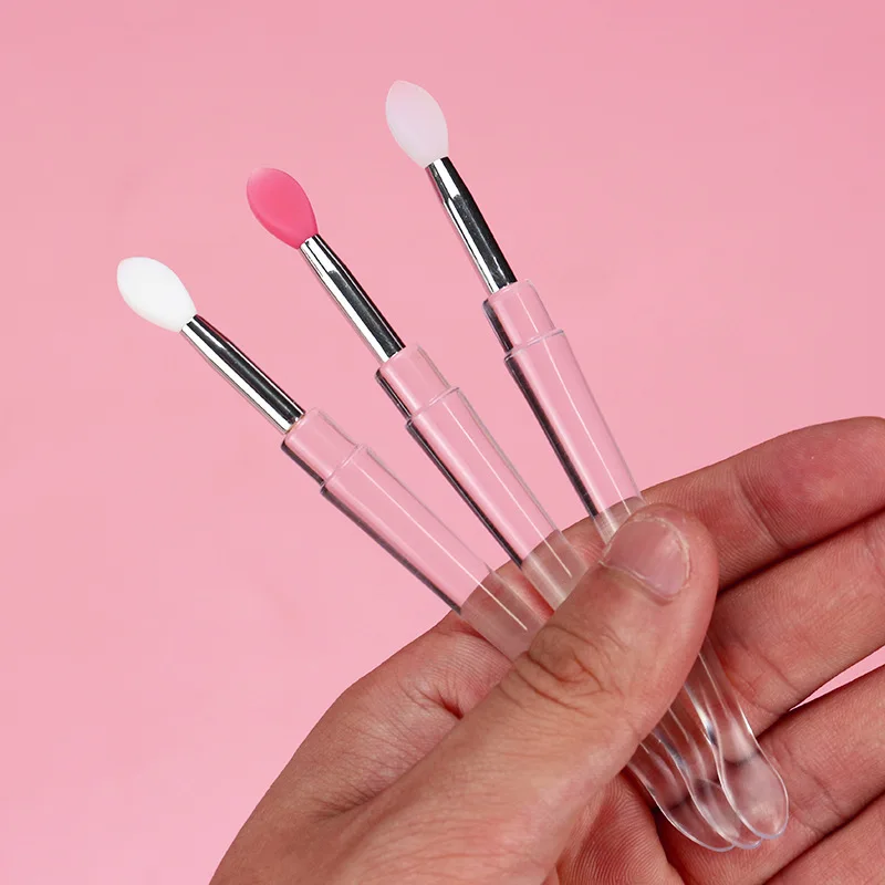 3pcs/set Portable Silicone Lip Makeup brushes Travel size Cream spoon Make up brushes sequins Eyeshadow cosmetic tool with lid