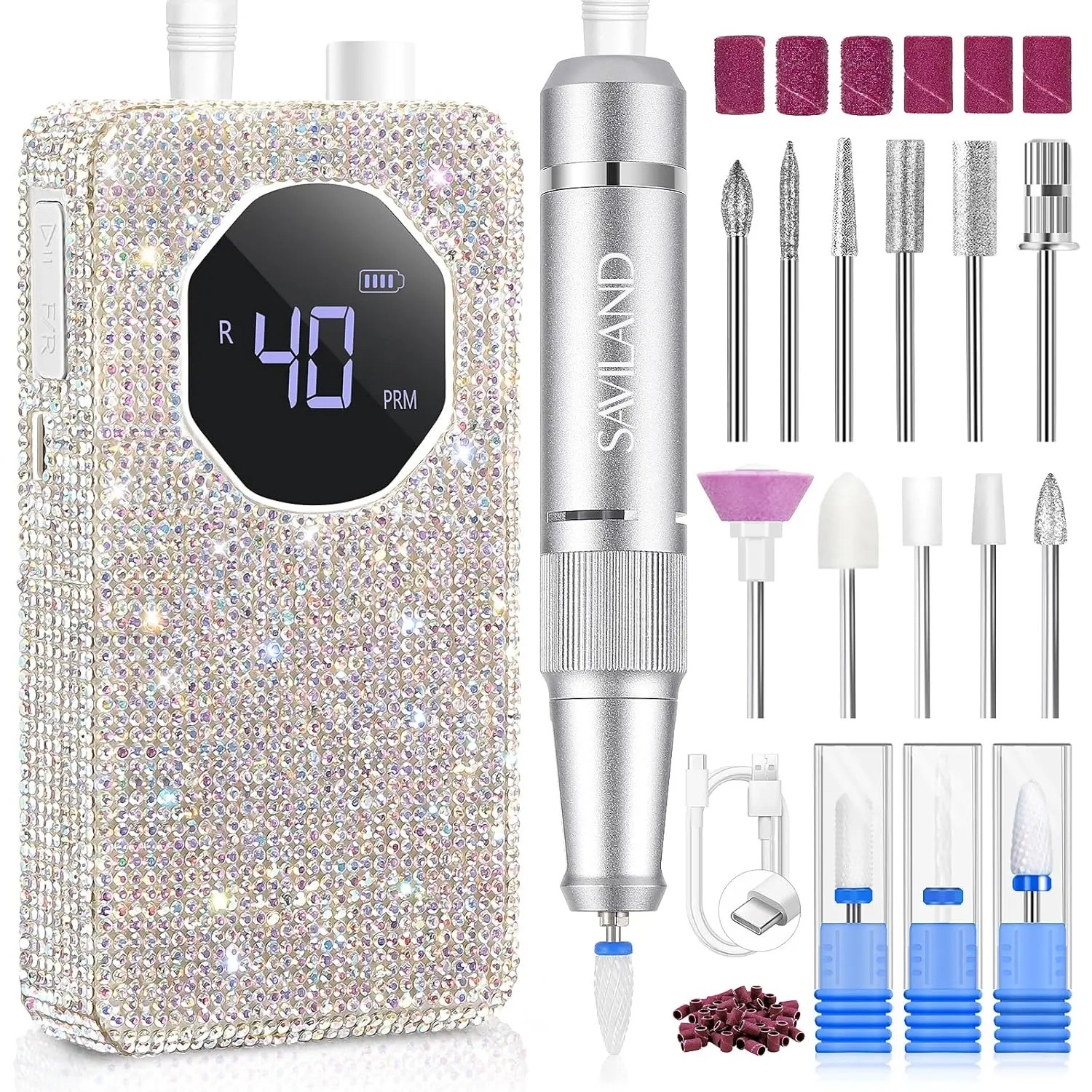 

Portable Electric Nail Drill Kit 40000 RPM with Ceramic Bits for Acrylic Gel Manicure Salon Home Use