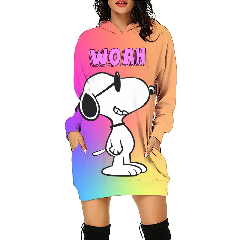 Women\'s Hoodies Dress Snoopy Kawaii Black Hoodie 3D Print Youthful Woman Clothes Winter 2024 S-3XL High Quality Ladies Fashion