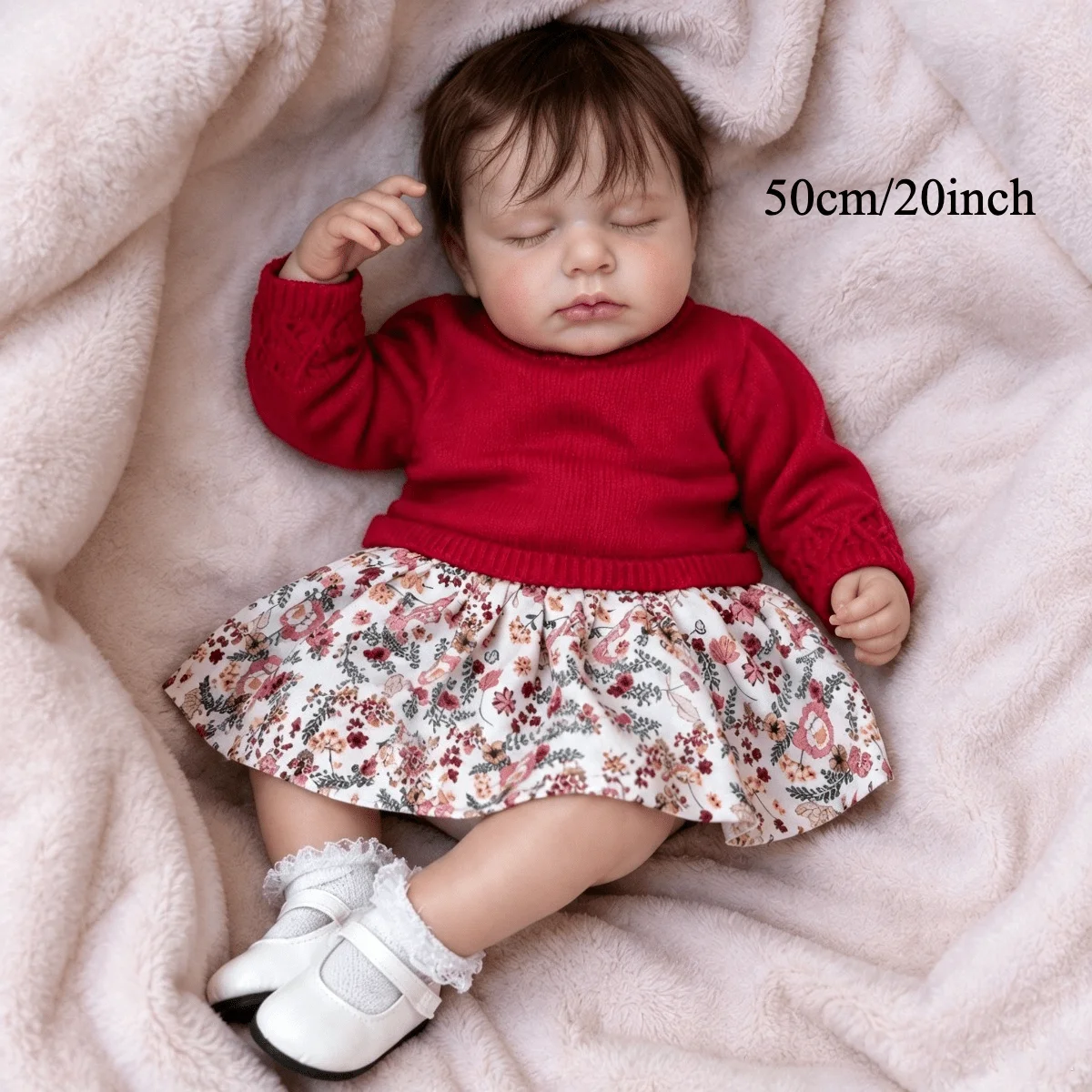 BZDOLL Cloth Body Reborn Newborn Doll 50cm 20in Sleeping Baby with Closed Eyes, Hand-Rooted Hair, Kids Role Play Collectible Toy