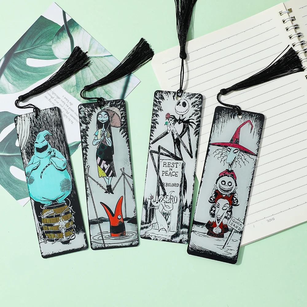 The Nightmare Before Christmas Jack and Sally Acrylic Bookmark with Tassel Spooky Movie Figure Halloween Card Book Marks Gifts
