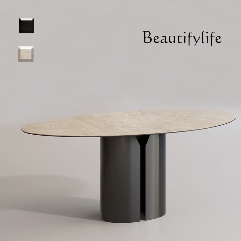 

Water drop dining table household chair combination travertine slate 2025 new high-end light luxury modern table