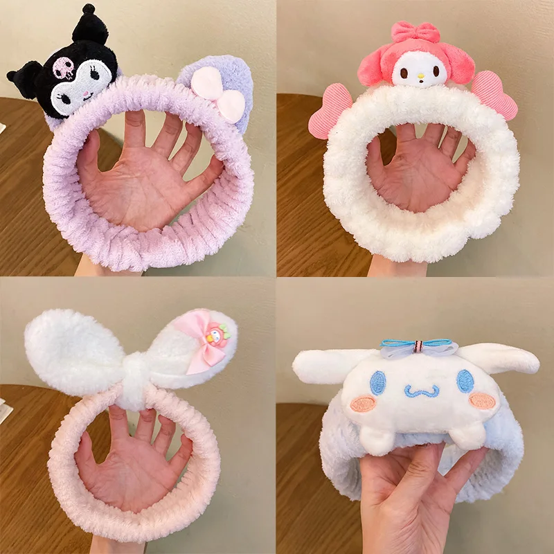 

2024 new Autumn Winter Kawaii Plush Headband Sanrio Kuromi Cinnamoroll My Melody Pom Pom Purin Makeup Hairband Hair Accessories