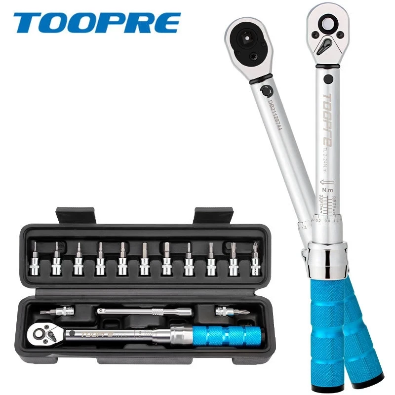 TOOPRE Bicycle Torque Wrench Preset Adjustable Torque 1/4 Xiaofei 2-24NM Ratchet Wrench Set Bicycle Repair Tool