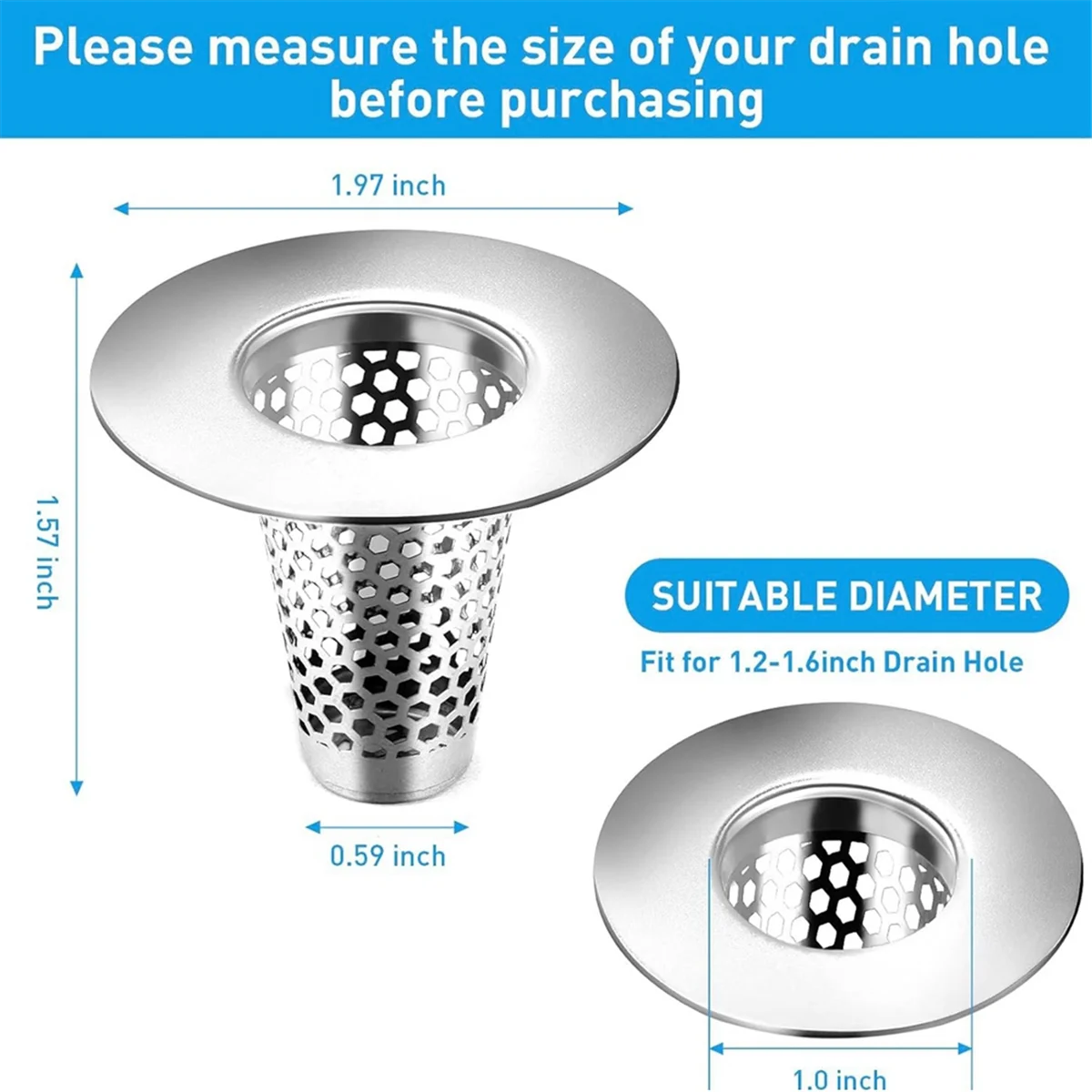 4PCS Bathroom Sink Drain Strainers for 1.2-1.6Inch Drain Hole, 1Inch Small Conical Stainless Steel Bathtub Drain Cover