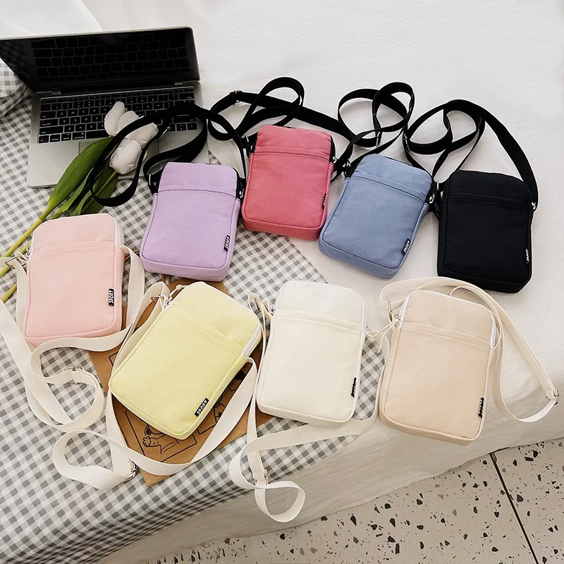 Small Square Phone Bags for Girls Simple Trendy Solid Color Shoulder Crossbody Canvas Bag Versatile Fashion Zero Wallet