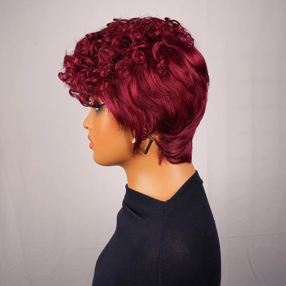 Pixie Wigs Human Hair 100% Short Curly Layered Cap Tangle Free Natural Realistic Pre Plucked Full Machine Made For Women Daily