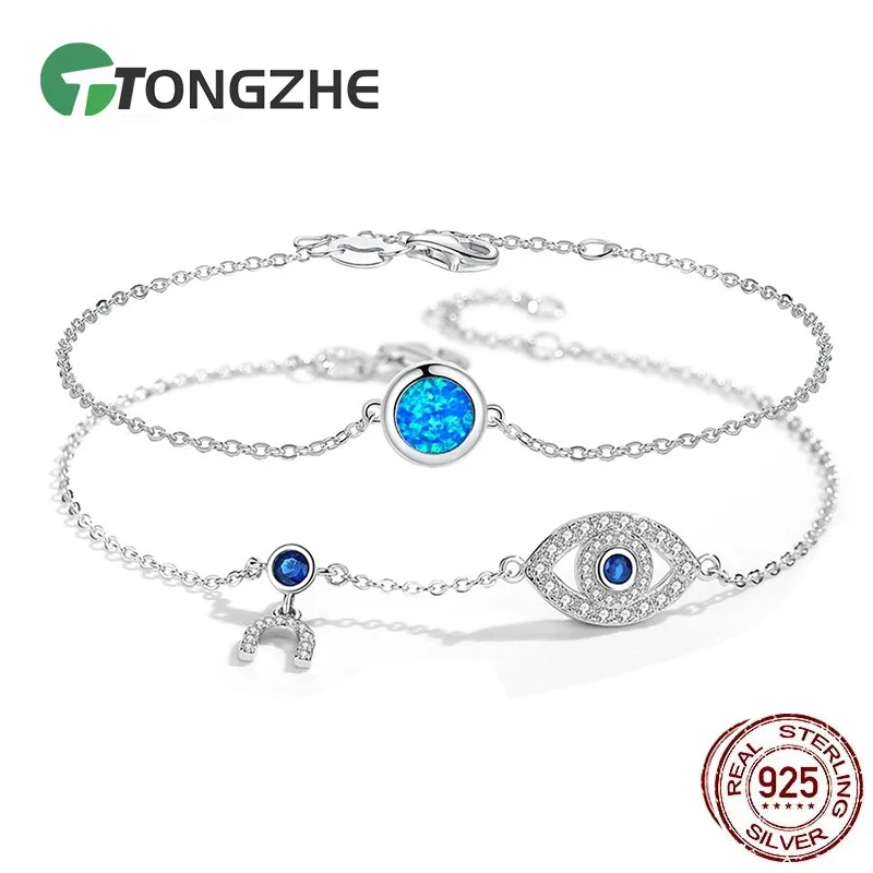 

TONGZHE 925 Sterling Silver Turkish Lucky Blue Evil Eye Charm Link Bracelets For Women Vintage Charm Bracelet Fine Jewelry