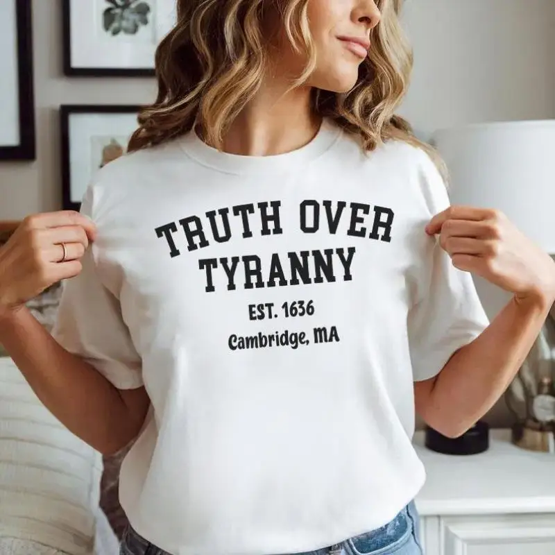 

Truth Over Tyranny T-shirt for Women Men Political Slogan Graphic Tee Vintage College Style Freedom Protest Shirt