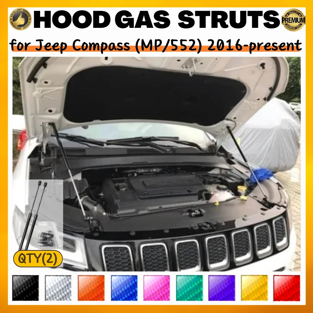 

Qty(2) Hood Struts for Jeep Compass (MP/552) 2016-present Front Bonnet Modify Gas Springs Shock Absorbers Lift Supports Dampers