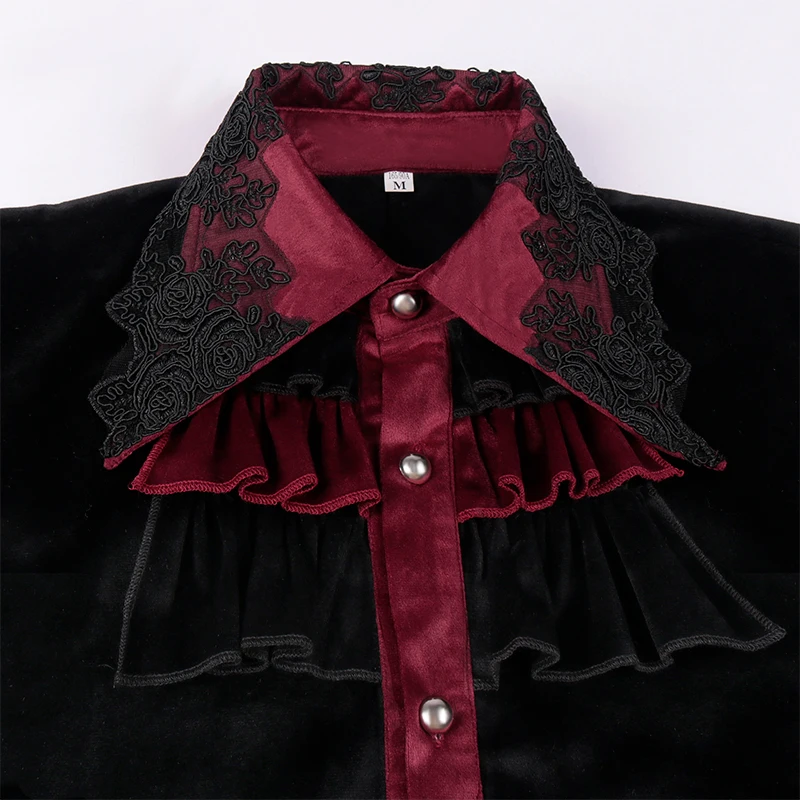 Mens Black Ruffled Pirate Shirts Vampire Renaissance Victorian Steampunk Gothic Medieval Long Sleeve Shirt Men Halloween Costume