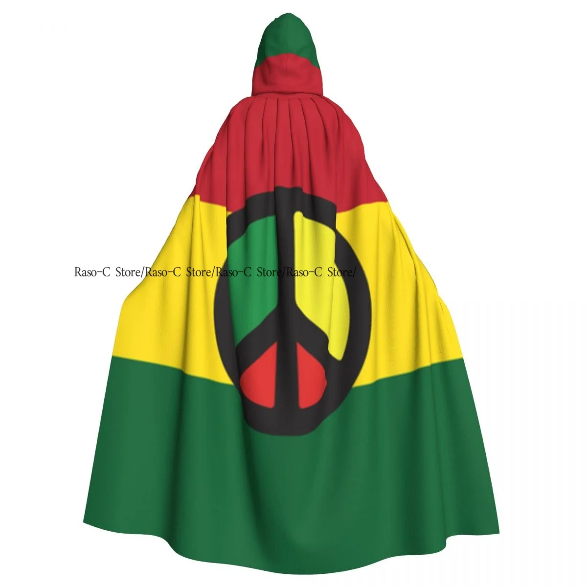 Adult Cloak Cape Hooded Jamaican Reggae Peace Caribbean Country Flag Medieval Costume Witch Wicca Vampire Purim Carnival Party