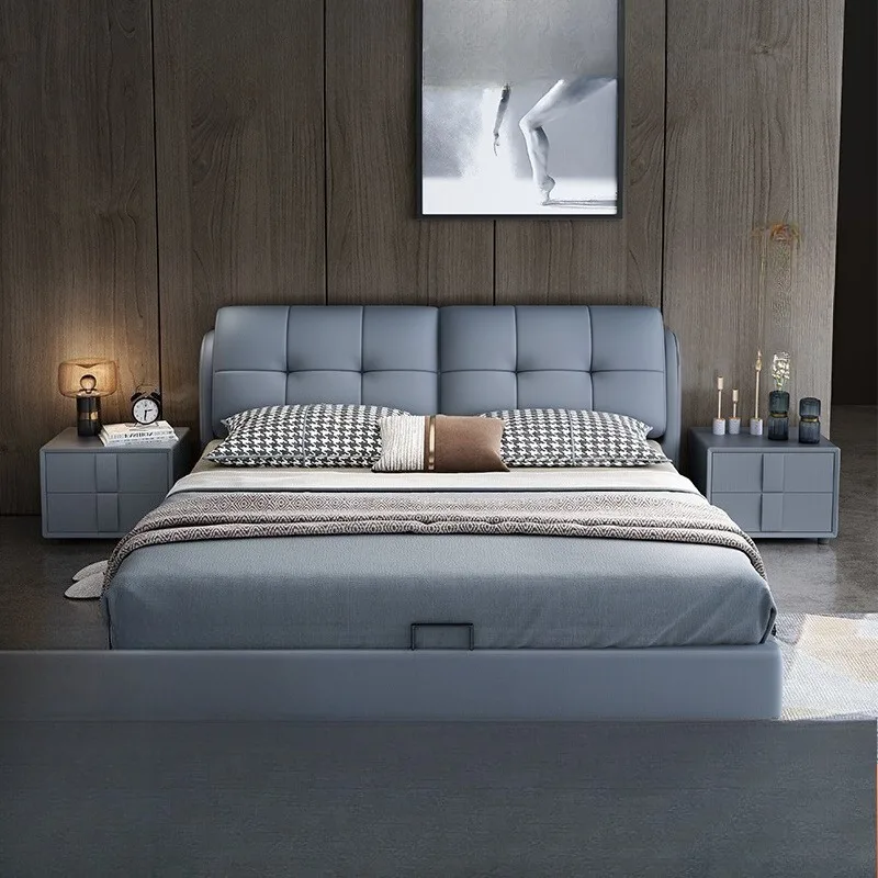 

Leather Minimalist Double Bed Cheap Storage Heavy Luxury Frame Double Bed Mattress Modern Cama Matrimonial Bedroom Furniture Set