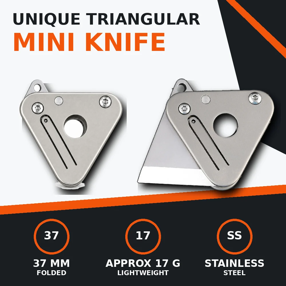 Mini Stainless Steel Folding Pocket Knife Unique Triangular Manual Utility Cutter for Package Opening and Light Daily Tasks