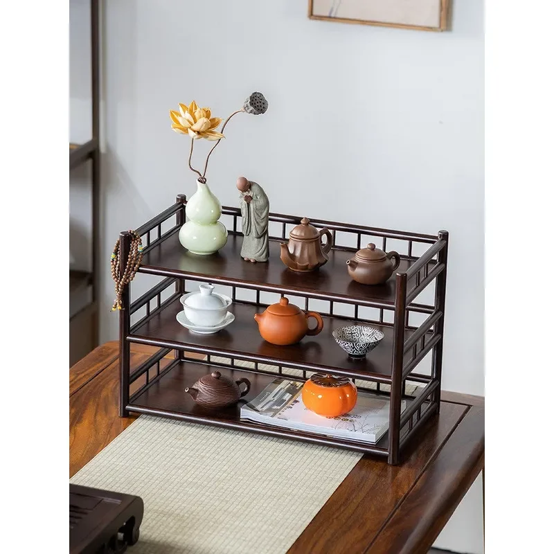 Retro Chinese Bogu Rack Desktop Teacup Shelf Small Display Stand for Tea Set Teapot Storage Ornament Home Decor Furniture