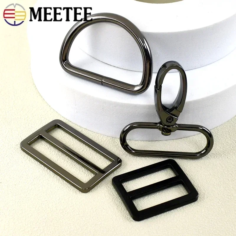 5Sets Meetee 16-38mm Metal Buckle D Ring Carabiner Hook Clasp Bag Strap Adjust Slider Webbing Buckles DIY Hardware Accessories