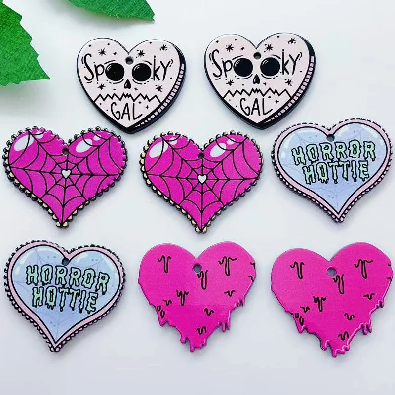 

10pcs Halloween Charm Horror Hot Blooded Ghost Heart Acrylic Pendants Earrings Necklace DIY Jewelry Discovery