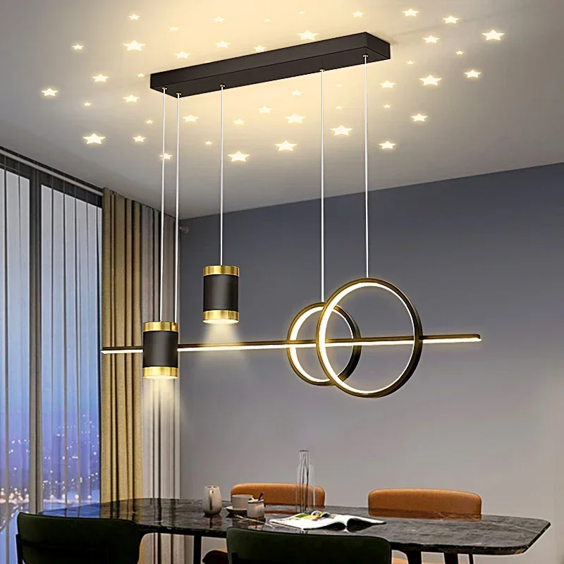 Nordic Long Led Pendant Lights Dimmable Kitchen Dining Room Bar Counter Black White Home Decor Hanging Lamps Fixture Chandelier