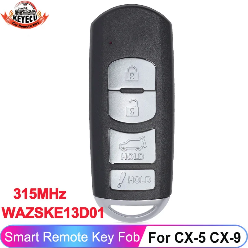 

KEYECU 4 Buttons WAZSKE13D01 SKE13D-01 For Mazda CX-5 CX-9 2016 2017 2018 2019 Smart 315MHz ID49 Chip Remote Key Proximity Card