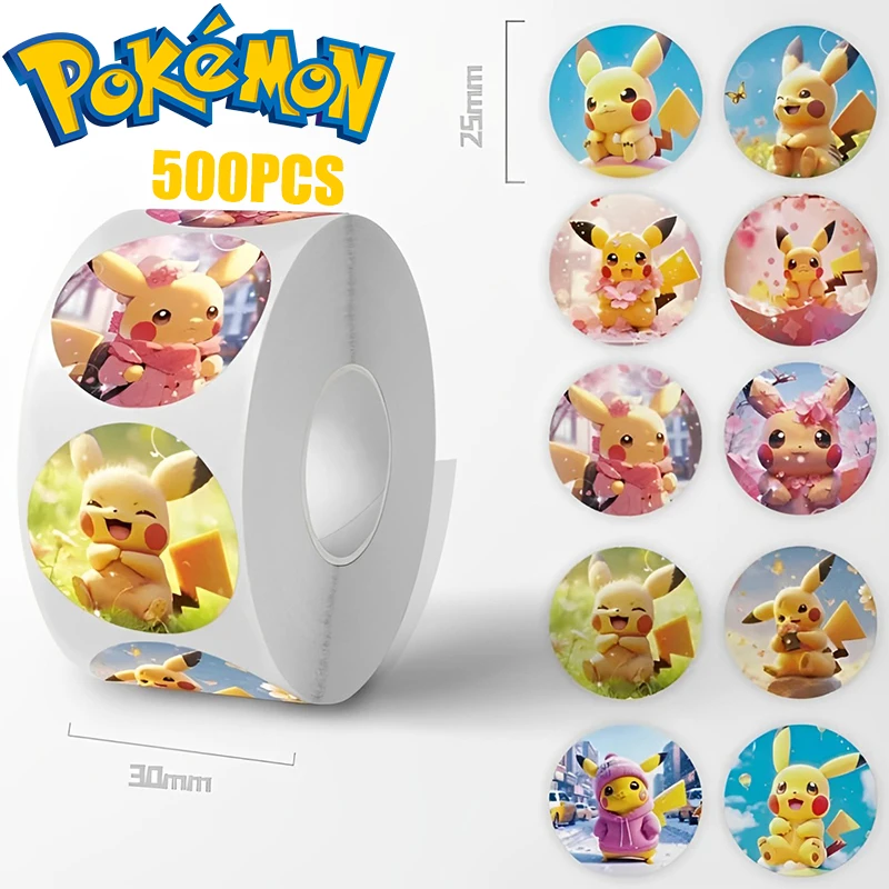 500PCS PPokemon Pikachu Creative Sealing Stickers Cartoon Anime Sealing Sticker DIY PVC Laptop Decals Decoration Reward Gift Toy