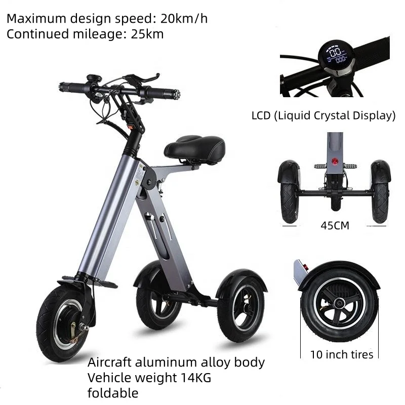 Triciclo Eléctrico Plegable de 14 kg, 250 W, 36 V, 25 km/h, Scooter de Movilidad con Freno de Cubo de 10 Pulgadas… — oferta en AliExpress