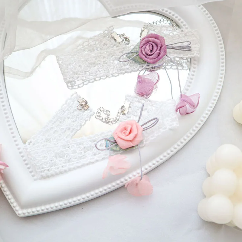 قلادة بتلات الورد الوردي الجنية للنساء ، رقبة الترقوة ، سلسلة طويلة ، قلادة زهور مثيرة ، إكسسوارات مجوهرات للسيدات ، هدية للفتيات ، دانتيل #6