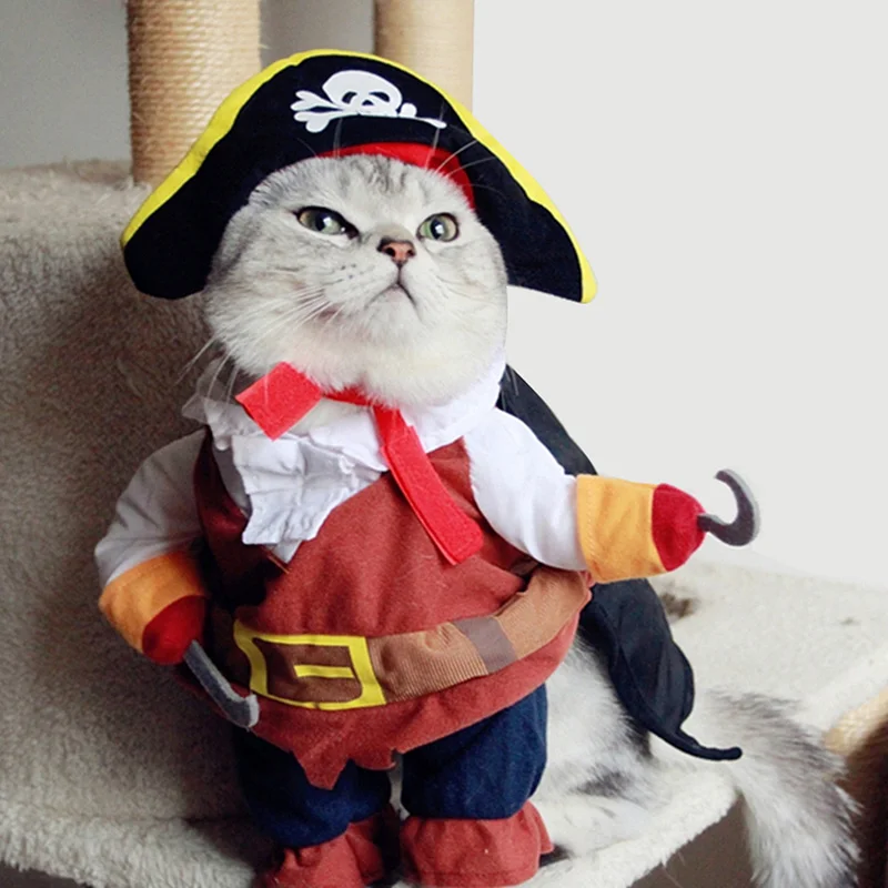 Funny Cat Costumes Pirate Suit Cat Clothes Kitty Kitten Corsair Halloween Costume Puppy Suits Dressing Up Party Clothes for Cat