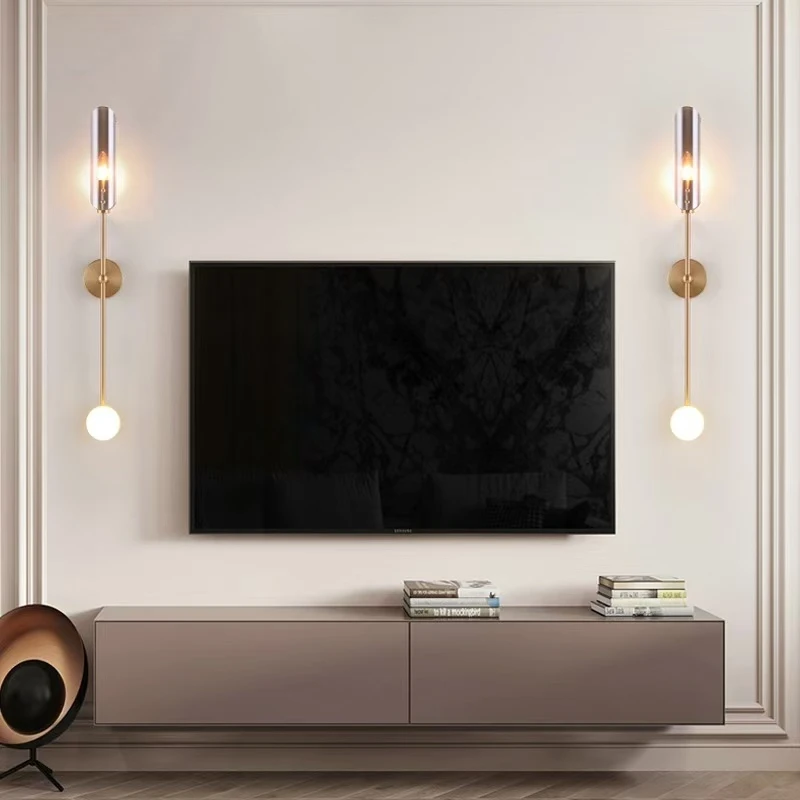 

Japanese All-copper Luxury Living Room Wall Lamp Led Creative Background Wall Modern and Simple Bedroom Living Room Bedside Lamp