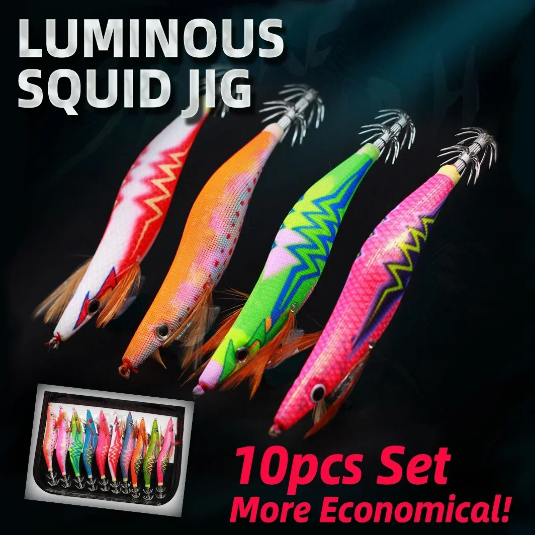 Clearance sale Hard Bait Luminous Shrimp Squid Jigs Set 2.5/3.0#  Sea Fishing Lure Set Cuttlefish Octopus Winter Fishing