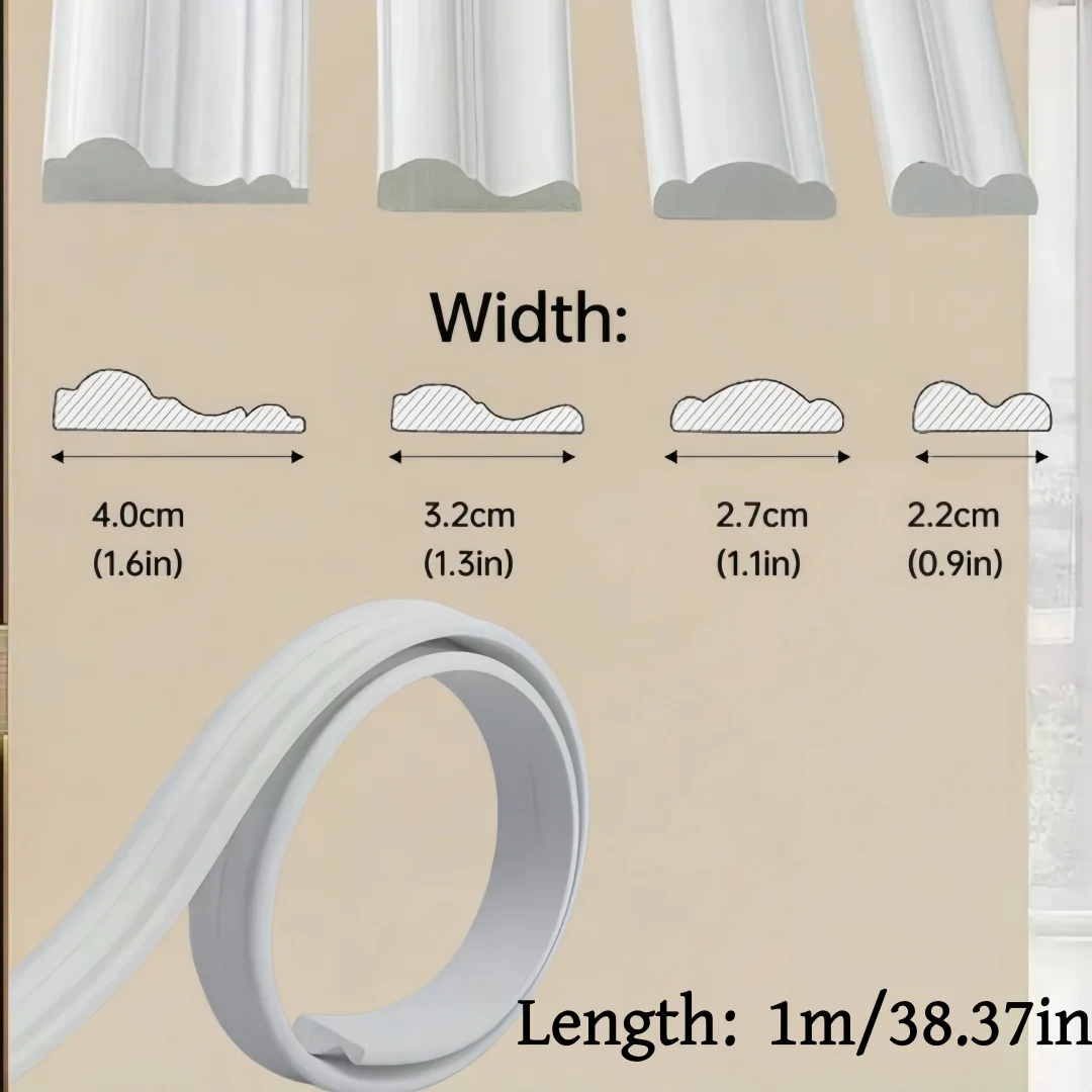 1pc 1m/39.37in Self-Adhesive Wall Trim Molding，Peel and Stick Flexible Wall Decor Strips，Self-Adhesive PVC Decorative Strips