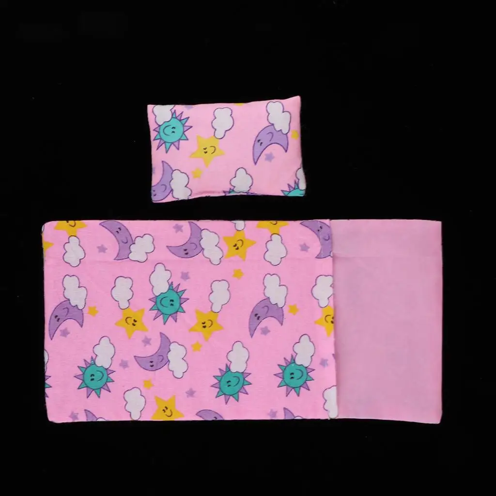 moon Pattern Sleeping Bag and Pillow Bedding Set for 25cm Dolls Accessories