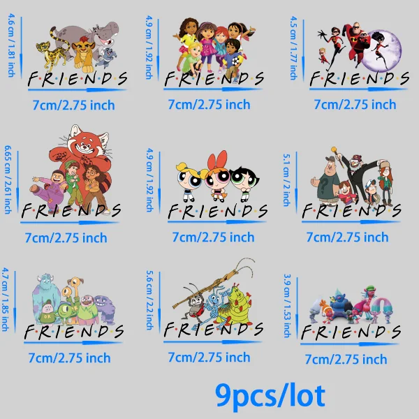 9pcs/lot Disney Movie Cartoon friends Patches for clothes DIY Sewing Decoration iron on transfer vinyl stickers