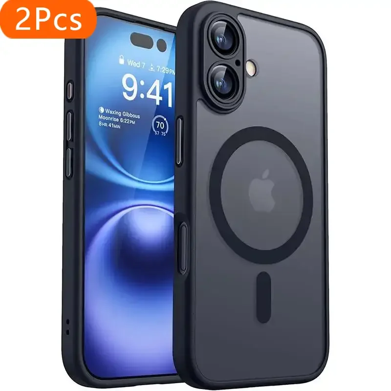 

2Pcs Magsafe Magnetic Armor Shockproof Case For iPhone 16 16E 15 14 13 12 11 Pro Max Plus For Wireless Charge Cover Matte Transl