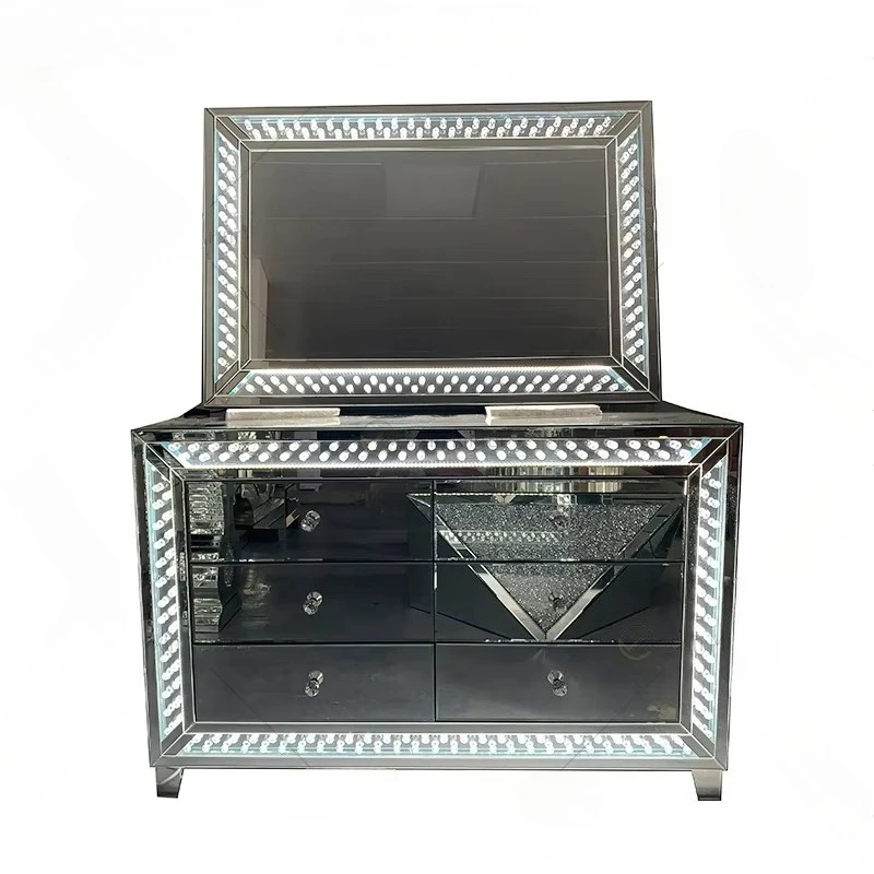 

LED Furniture Set Octagonal Beads Stylish Simple Makeup Mirror Mirror Cabinet 6 Drawers