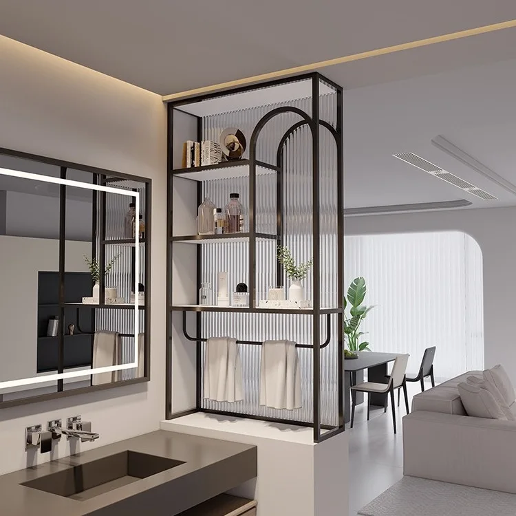 

Changhong glass bathroom half wall screen partition cabinet modern simple entrance living room dry area washing table rack