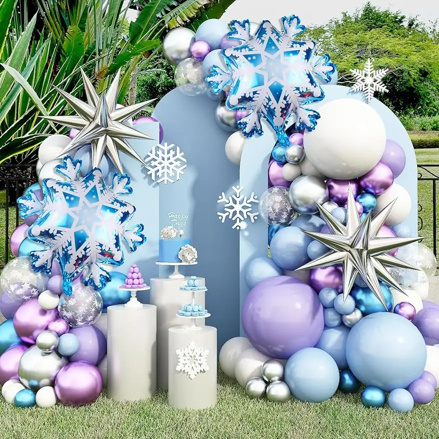 Frozen Balloon Garland Arch Kit Blue Purple Snowflake Foil Balloons Princess Winter Wonderland Girl for Frozen Theme Party Decor