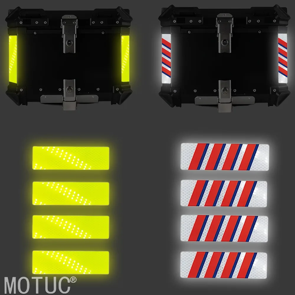 

4pcs Strips Motorcycle Reflective Sticker Rear Side Top Luggage Box Case Trunk Anti-collision Decorative Night Safety Warning