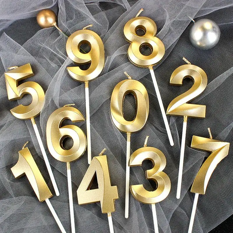 Gold Happy Birthday Number Cake Candles 0 1 2 3 4 5 6 7 8 9 Cake Topper Kids Girls Boys Bar Baby Party Supplies Decoration