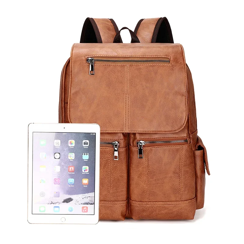 Men Business Casual Backpacks For School Travel Bag Black Pu Leather Men's Fashion Shoulder Bags Vintage Boys Men Backpack #4