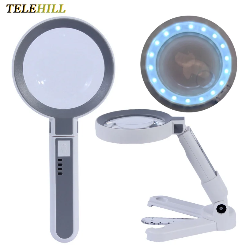 

Desktop Magnifying Glass Magnifier with 18 LED Light Portable Foldable Handle Magnifier For Reading Jewelers Watchmaker Repair