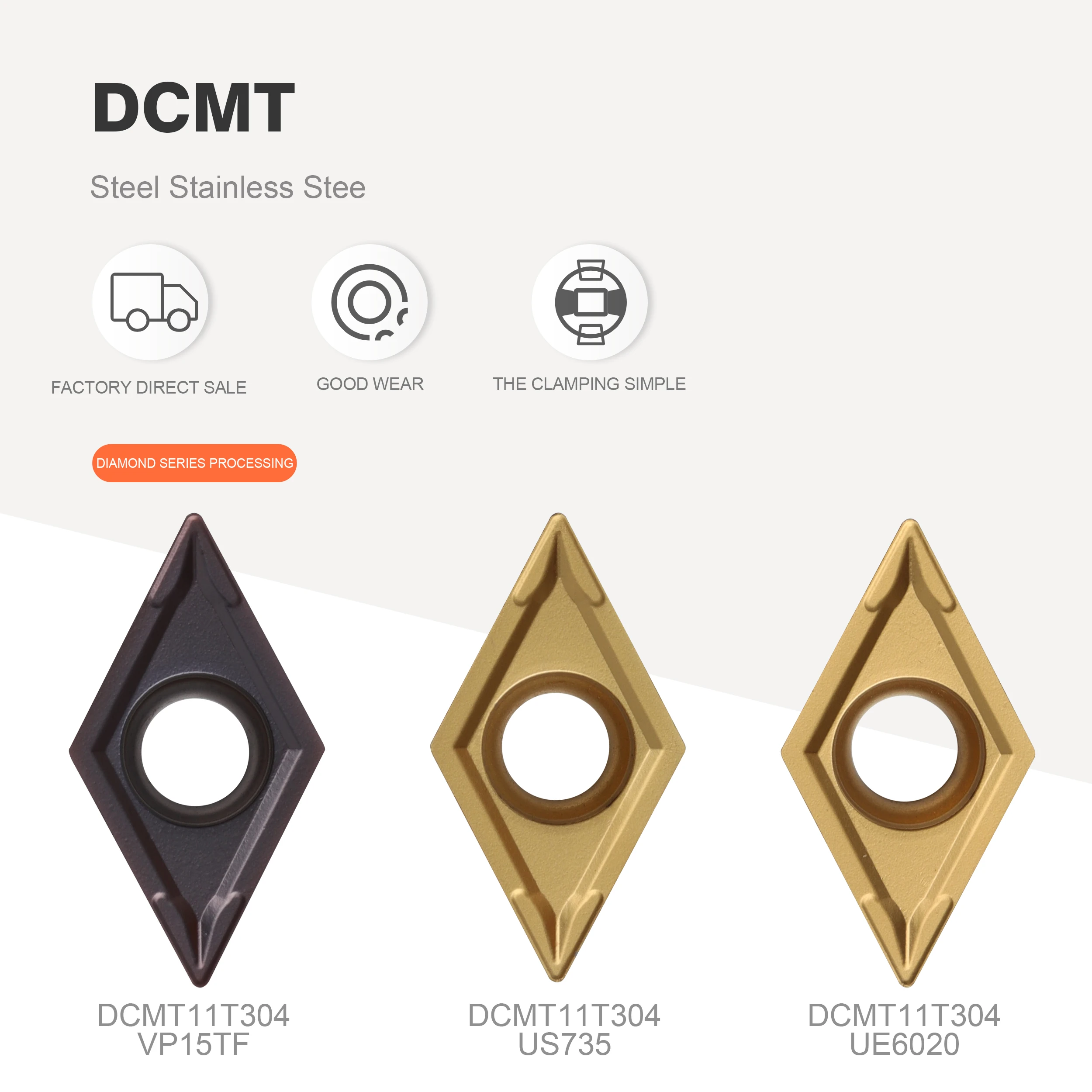 10PCS DCMT11T304 VP15TF 11T308 UE602 Internal Turning Tools DCMT 11T304 Carbide Insert Lathe Cutting Tool of Lathe tool material