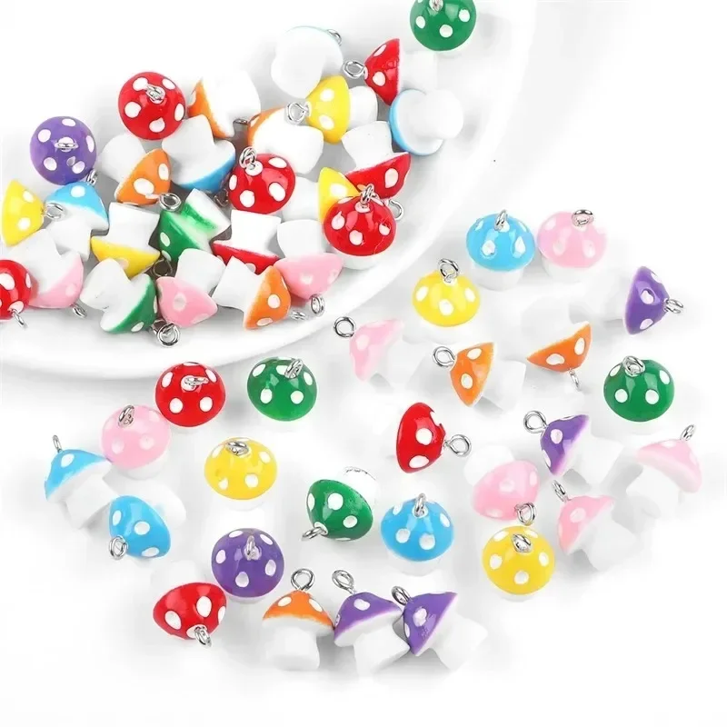 10Pcs Mini Resin Mushroom Bead Charms Lovely Pendants for DIY Necklace, Earring, Bracelet & Keychain Craft Supplies